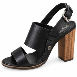 SUPERDRY BLACK LEATHER BLOCK HEEL SANDALS WOMENS 37 SLINGBACK BUCKLE OPEN TOE